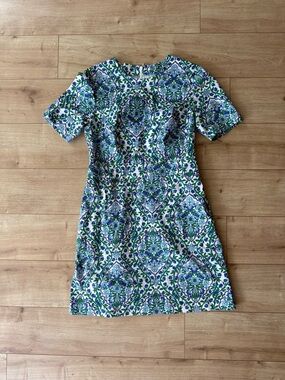 Boden Blue Green Floral Pencil Dress UK 10R US 6R Cotton Preppy Work Sheath